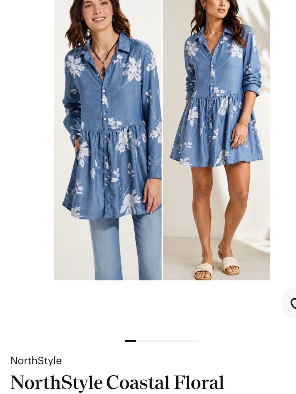 NorthStyle Blue Floral Button-Front Tunic